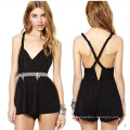 Haute qualité Crosback Sexy Romper Black Summer Chiffon Femme Jumpsuite